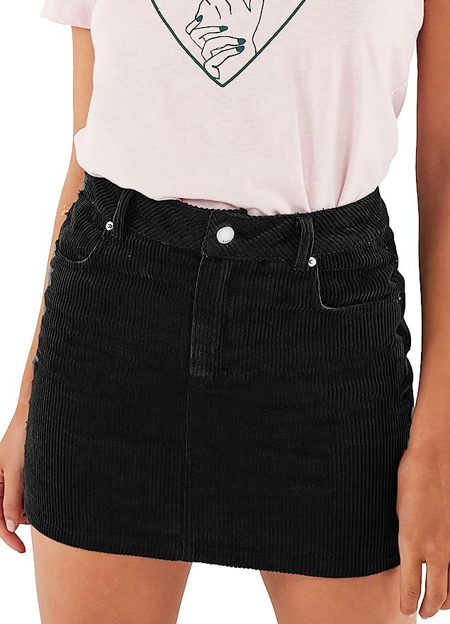 Just Quella Women Slim fit Corduroy A-line Short Skirt High Waist Boydon Mini Skirt | Amazon (US)