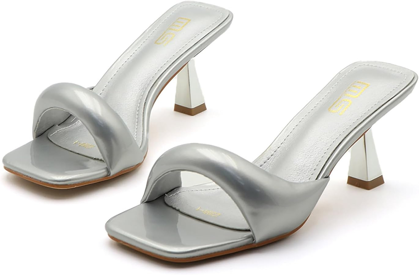 Women's Leather One Band Square Open Toe Stiletto Slide Sandals Fashion Slip-On Sexy Kitten Heel ... | Amazon (US)