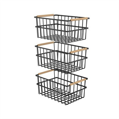 Tramull 3-Pack Metal Wire Storage Baskets, Black Grid Organizer Set for Pantry, Kitchen, Bathroom Countertop | Target