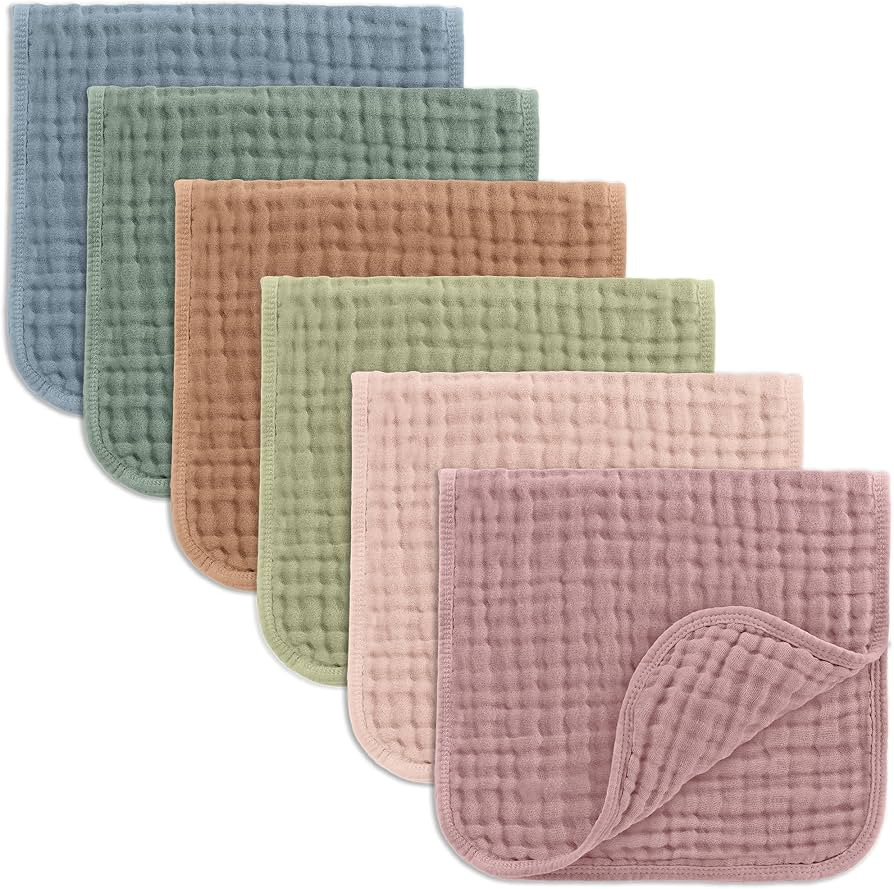 Comfy Cubs Muslin Burp Cloths Large 100% Cotton Hand Washcloths for Babies, Baby Essentials 6 Lay... | Amazon (US)