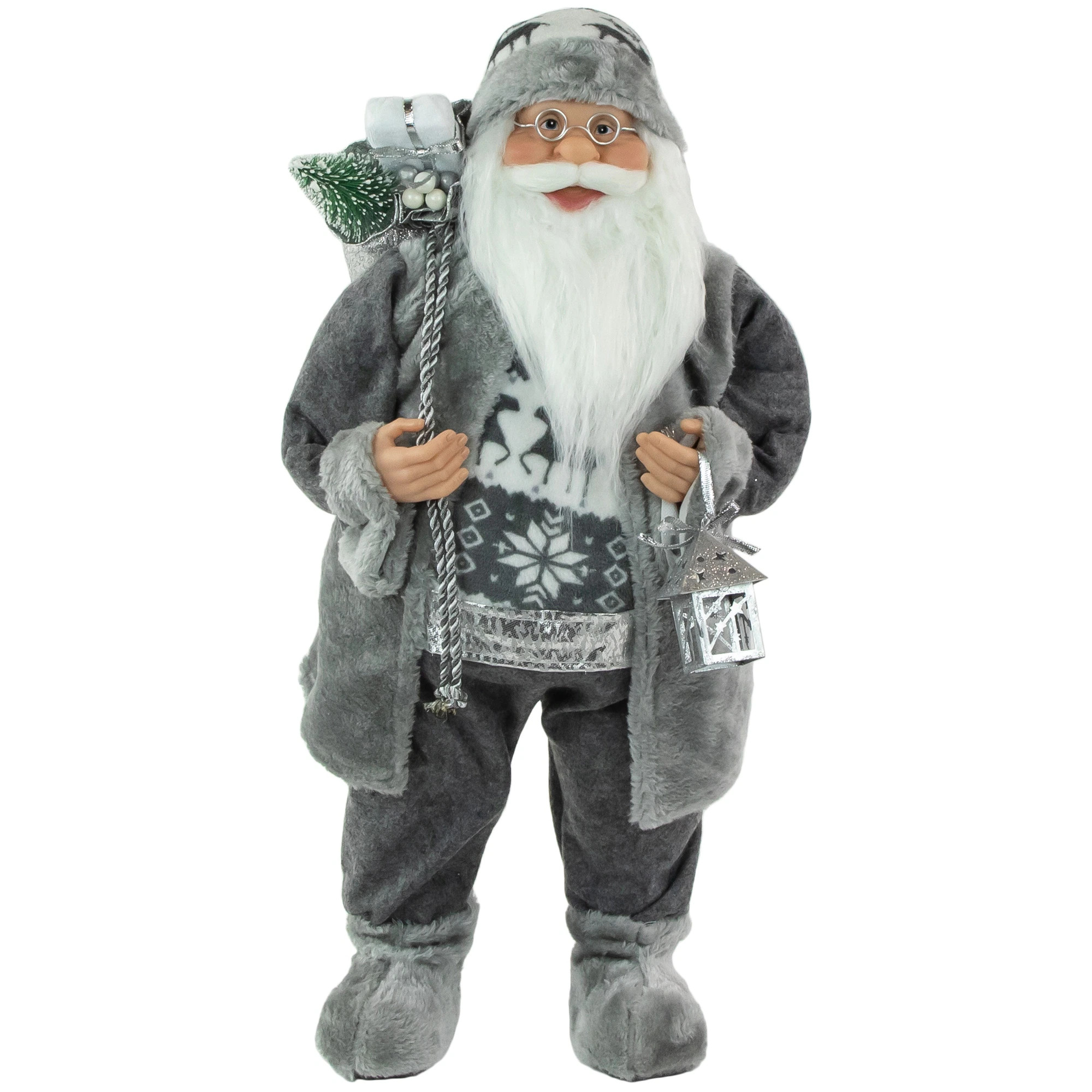 24" Gray and White Santa Claus with Lantern Christmas Figure | Bed Bath & Beyond
