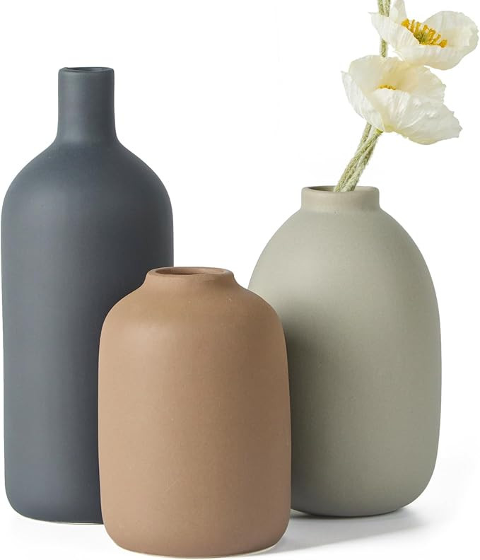 Ceramic Vase Set of 3,Neutral Modern Vases for Bouquet Pampas Grass Dried Fresh Flowers,Rustic Ho... | Amazon (US)