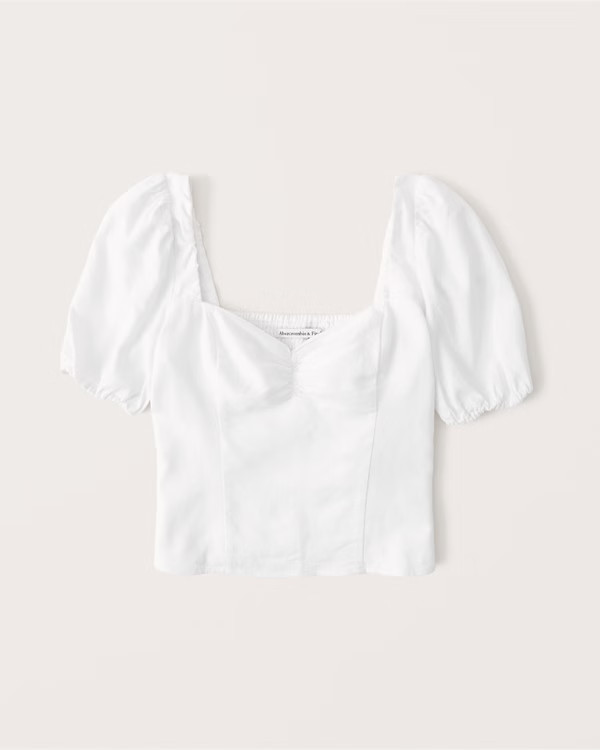 Short-Sleeve Cinched Linen-Blend Top | Abercrombie & Fitch (US)