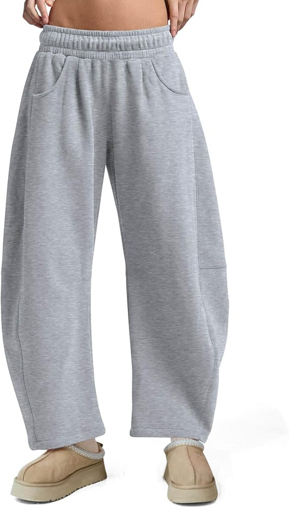 Womens Barrel Ankle Sweatpants Fleece Lined Baggy Sweat Pants Interior Drawstring Trousers with P... | Amazon (US)