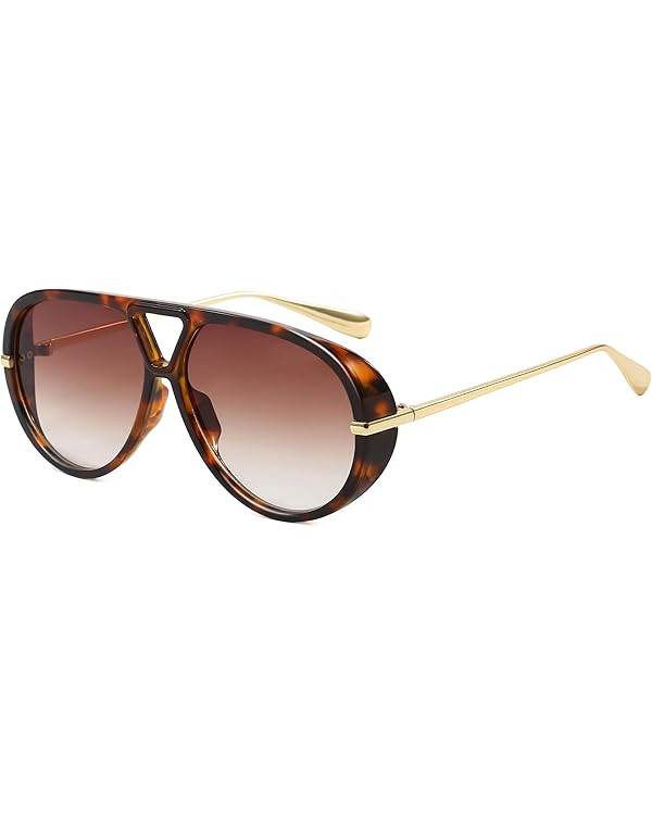 Trendy Oversized Aviator Sunglasses for Women Men Retro Big Round Shield Sun Glasses Vintage Shad... | Amazon (US)