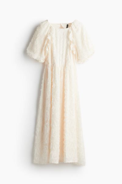 Puff-sleeved Midi Dress - Cream - Ladies | H&M US | H&M (US + CA)