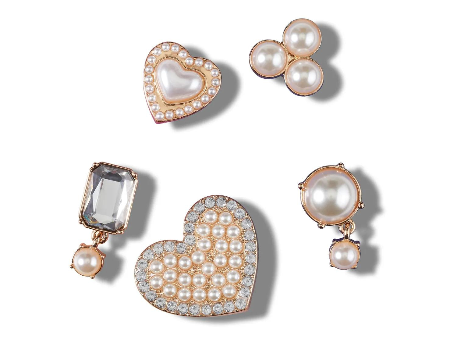 Crocs Pearly Hearts Jibbitz Set 5 Pack | Girl's | Off White/Silver | Size One Size | Small Accessories | DSW