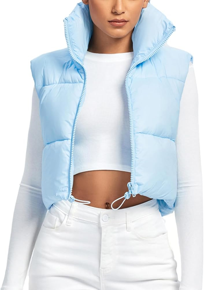 Fuinloth Women's Padded Vest, High Stand Collar Lightweight Zip Crop Puffer Gilet | Amazon (US)