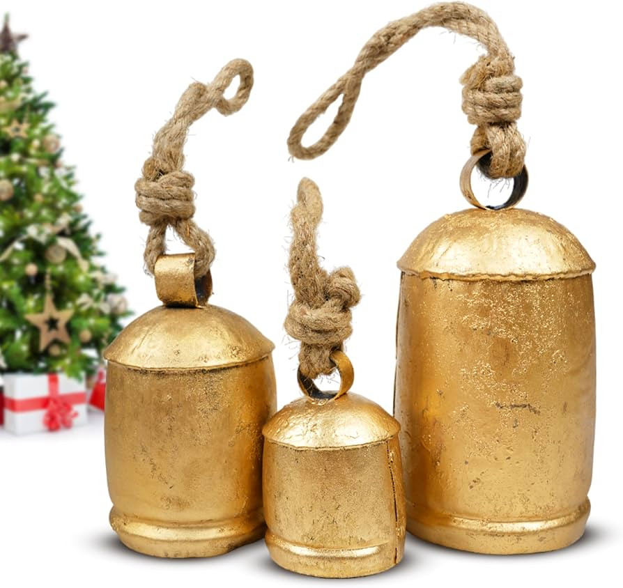 Set of 3 Giant Harmony Rustic Gold Christmas Bells for Decoration - Perfect for Cow Bell, Door Ha... | Amazon (US)