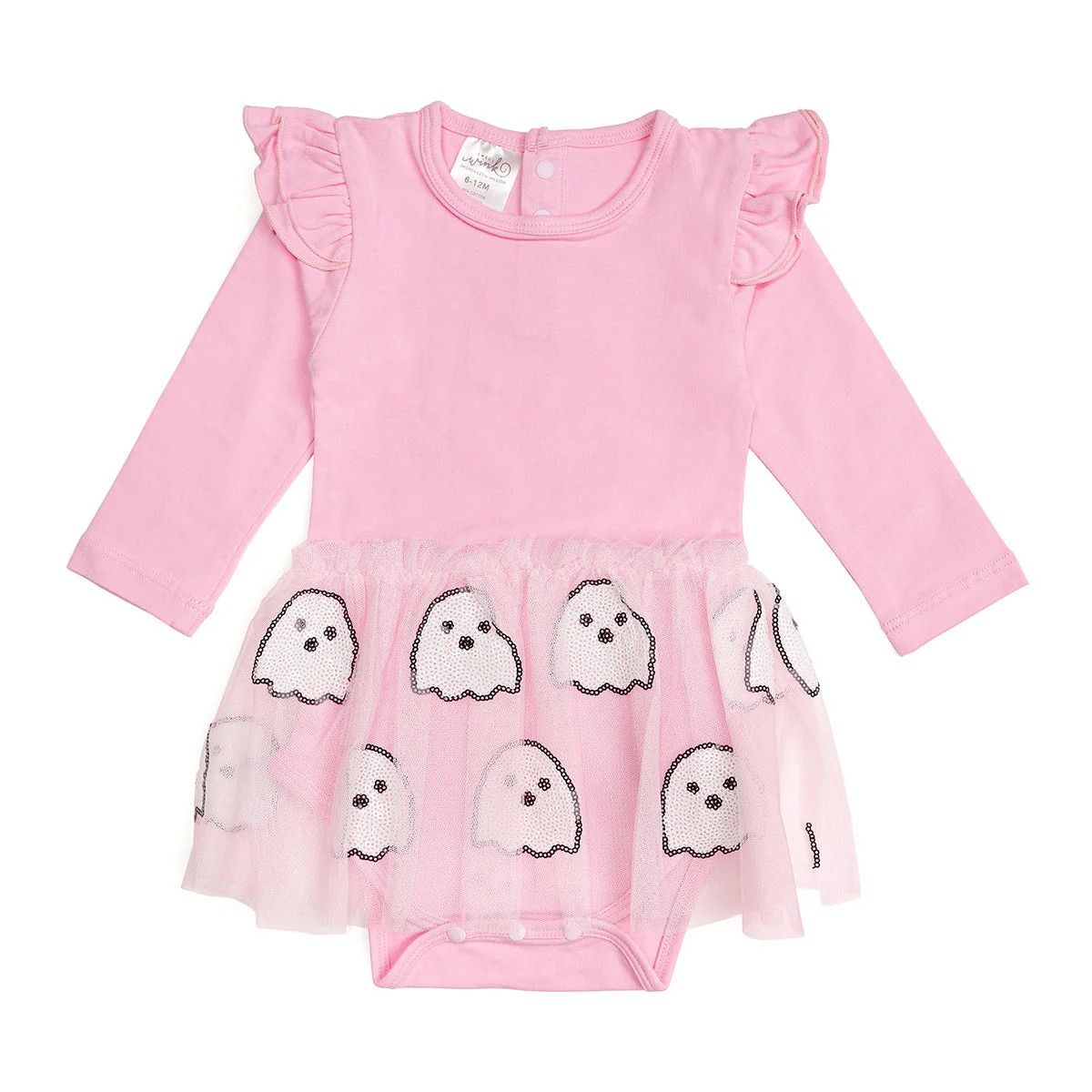 Ghost Sequin Halloween Long Sleeve Tutu Bodysuit | Sweet Wink