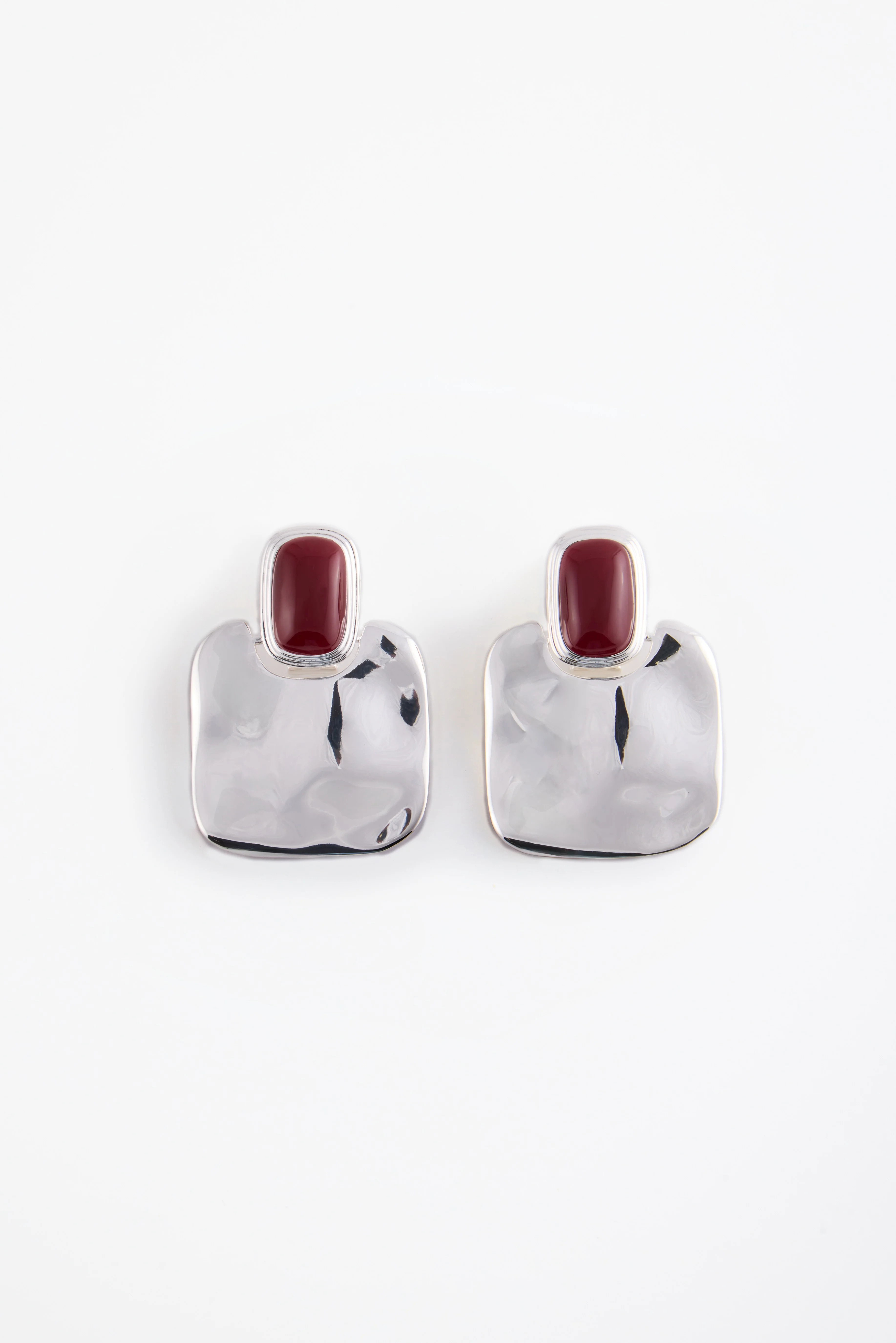Stone Drop Earring (Silver/Oxblood) | SAME