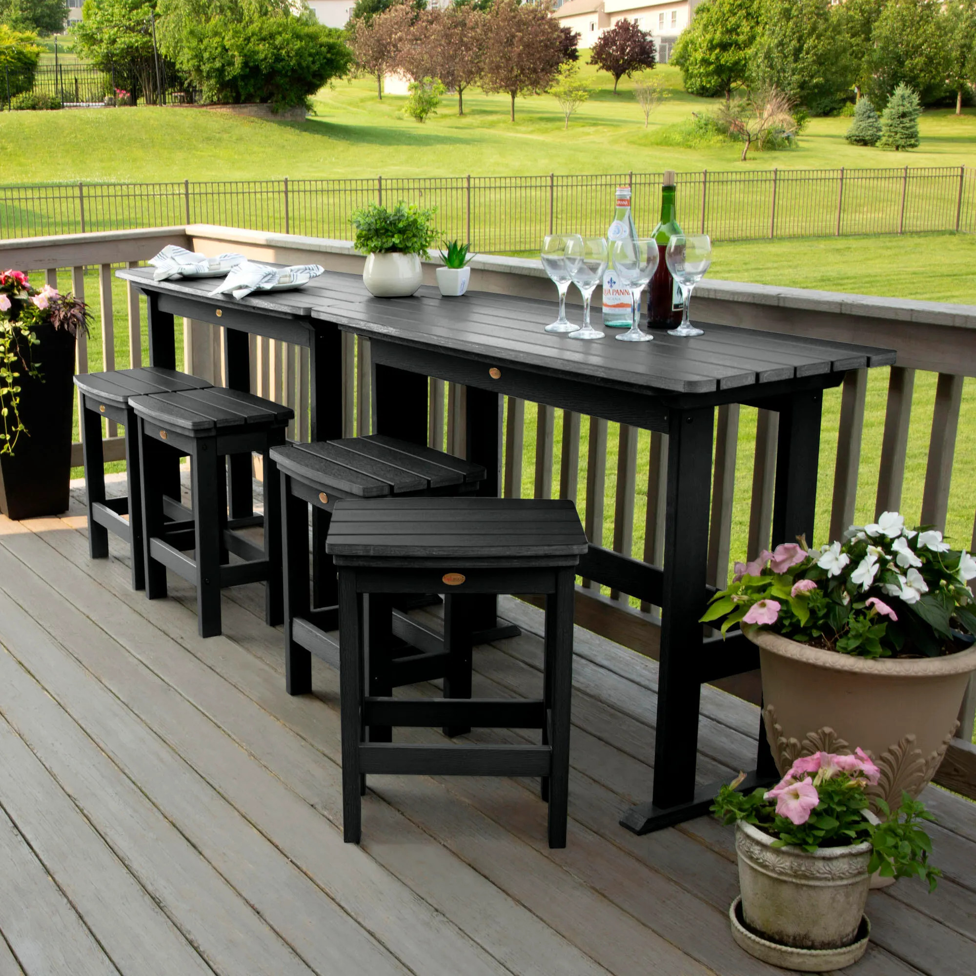Highwood Lehigh Outdoor Counter Height 2 Bar Table and 4 Stools, Black | Ashley