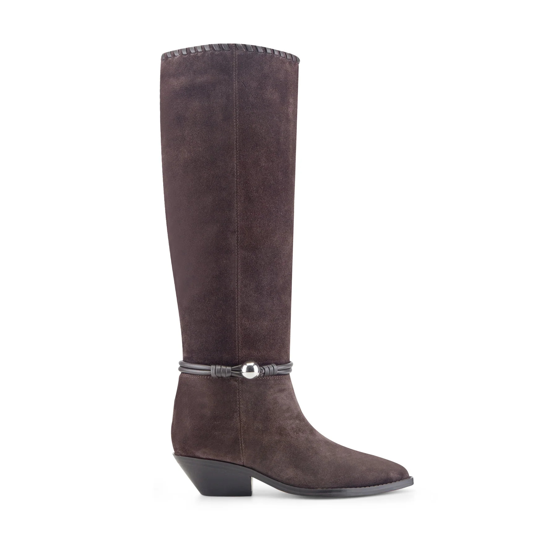 Women's Ainsley Detailed Leather Boot - Dark Brown Suede | Marc Fisher Footwear | Marc Fisher