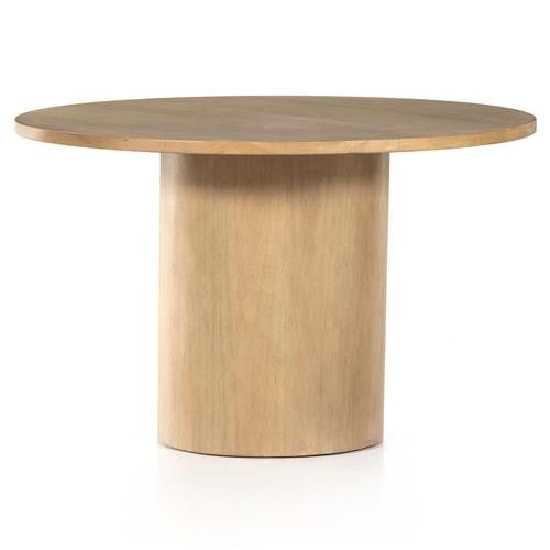 Winslow Rustic Lodge Beige Wood Round Pedestal Dining Table - 48"W | Kathy Kuo Home