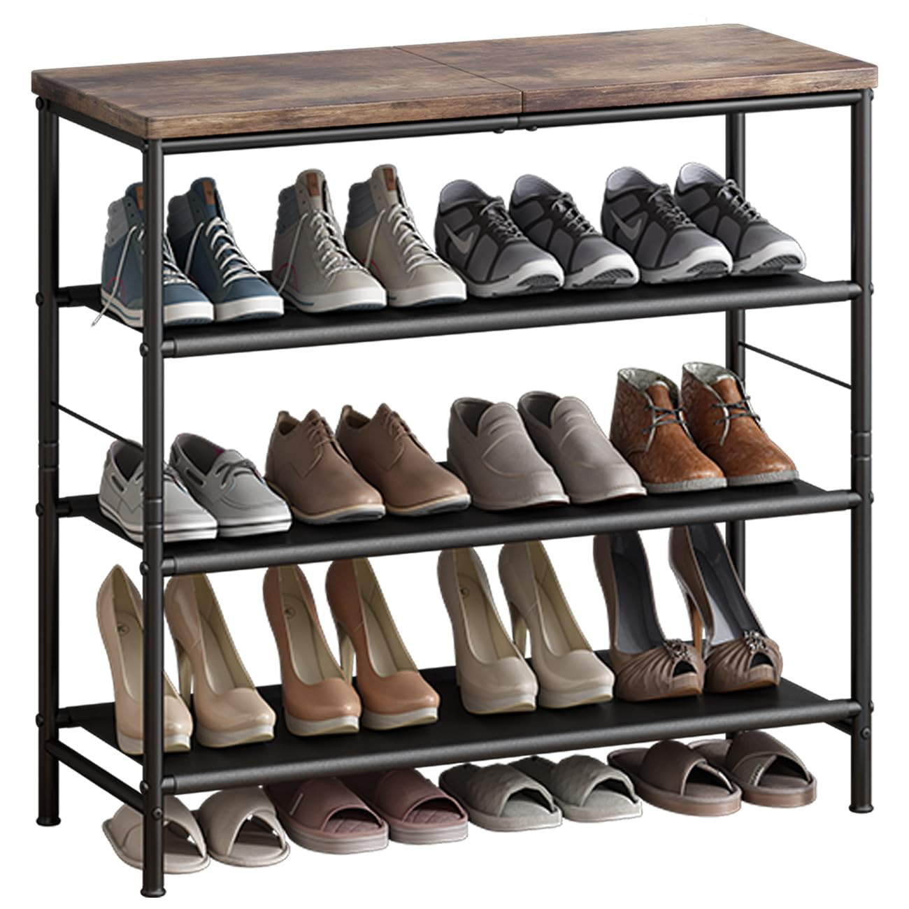 Shoe Rack Organizer 5 Tier Metal Organizer Shelf with Industrial MDF Board and Layer Fabric for E... | Amazon (US)