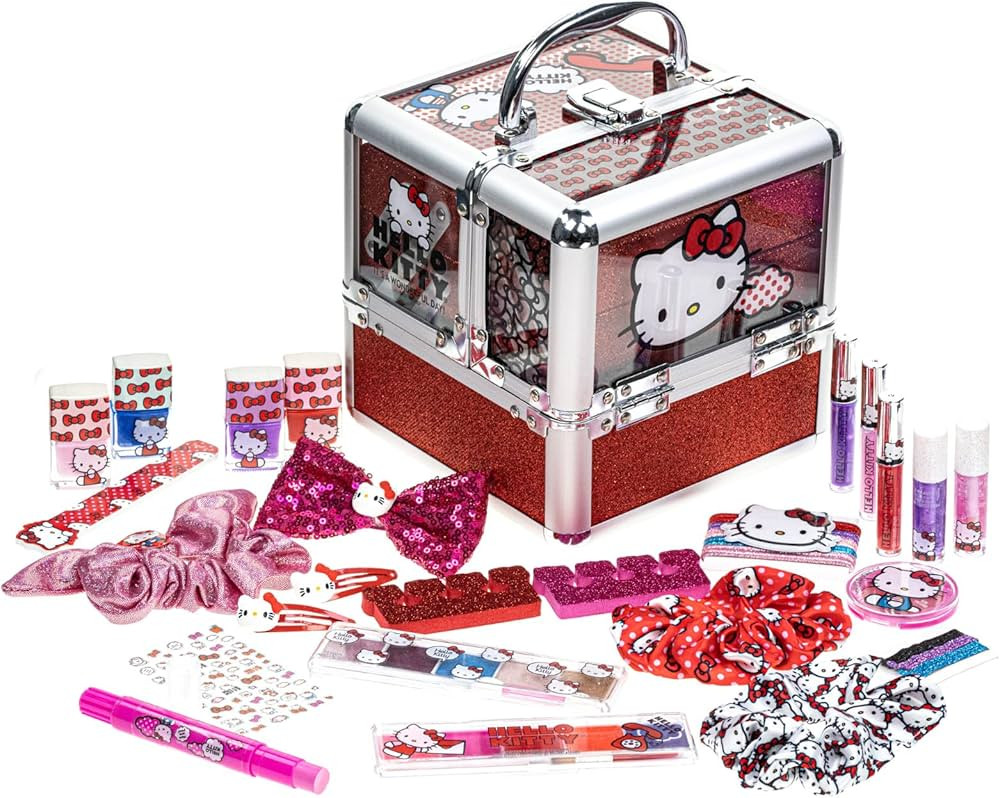 Hello Kitty - Townley Girl Train Case Cosmetic Makeup Set Includes Lip Gloss, Eye Shimmer, Nail P... | Amazon (US)