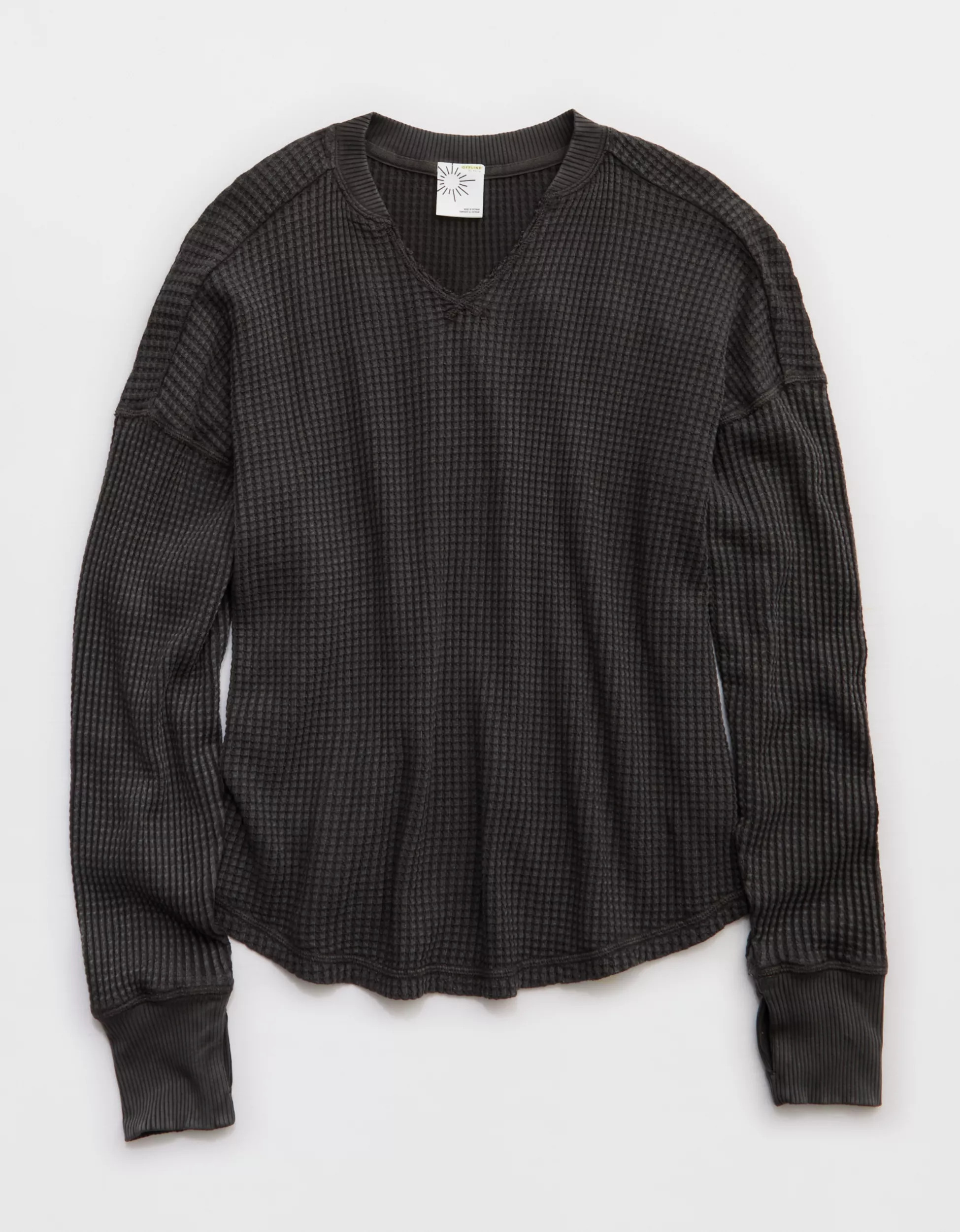 OFFLINE By Aerie Wow! Waffle Notch Neck Long Sleeve T-Shirt | Aerie
