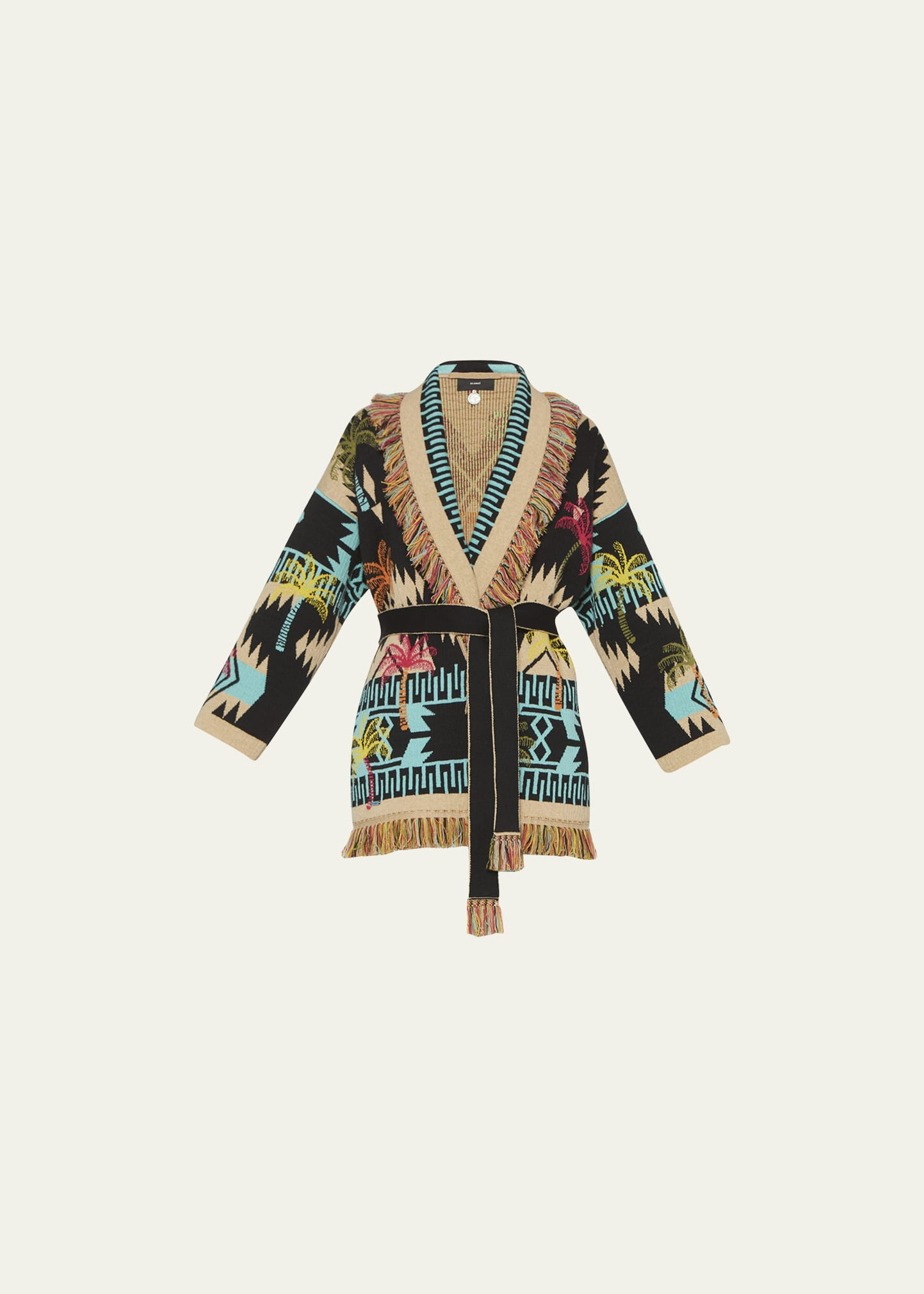 Alanui Icon Palm Tree Jacquard Fringe Wool Cardigan | Bergdorf Goodman