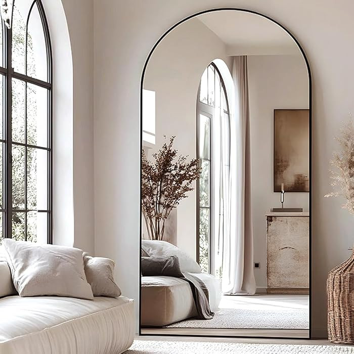 Arched Full Length Mirror, Floor Mirror with Stand, 90"x46" Large, Oversize Mirror, Black | Amazon (US)