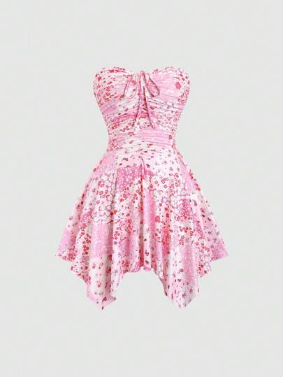 SHEIN MOD Pink Ditsy Floral Women's Summer Holiday Dress | SHEIN