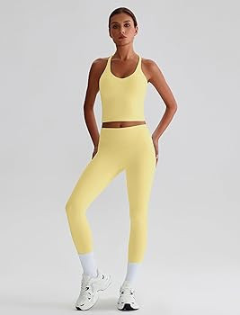 ABOCIW Workout Sets for Women 2 Piece Backless Strappy Padded Tank Tops High Waist Leggings Gym Y... | Amazon (US)