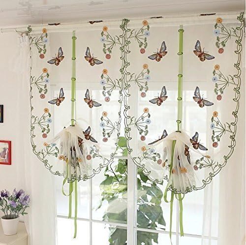 WPKIRA Fresh Butterfly Embroidered Roman Curtain Balloon Curtains Valance Voile Tulle Sheer Windo... | Amazon (US)