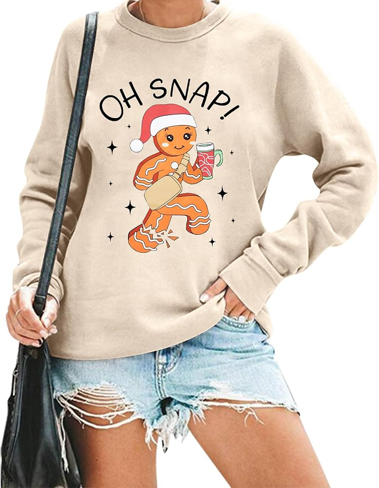 FAYALEQ Merry Christmas Sweatshirts Women: Gingerbread Graphic Shirts Funny Xmas Sweater Winter L... | Amazon (US)