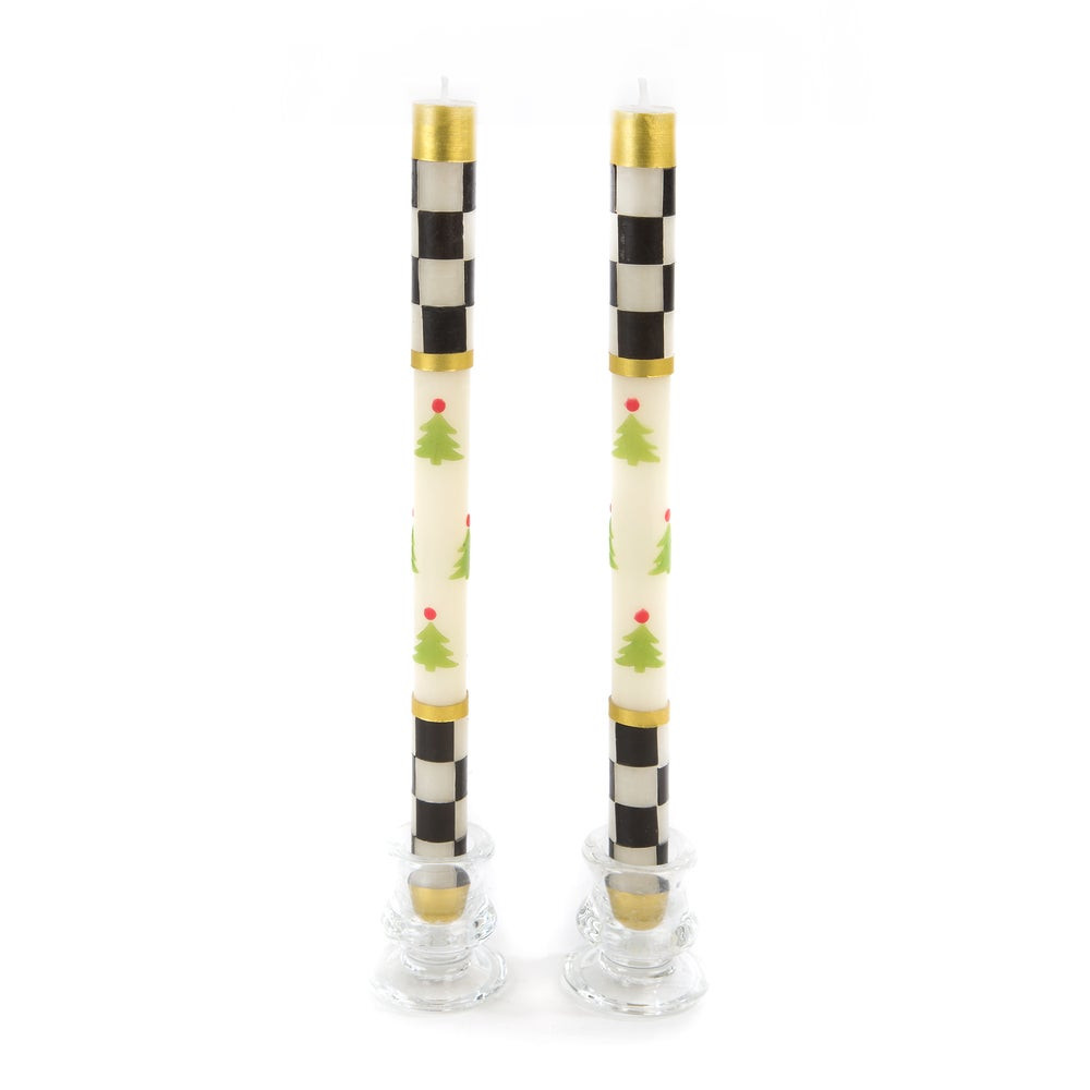 Christmas Tree Dinner Candles - Check Bands - Set of 2 | MacKenzie-Childs