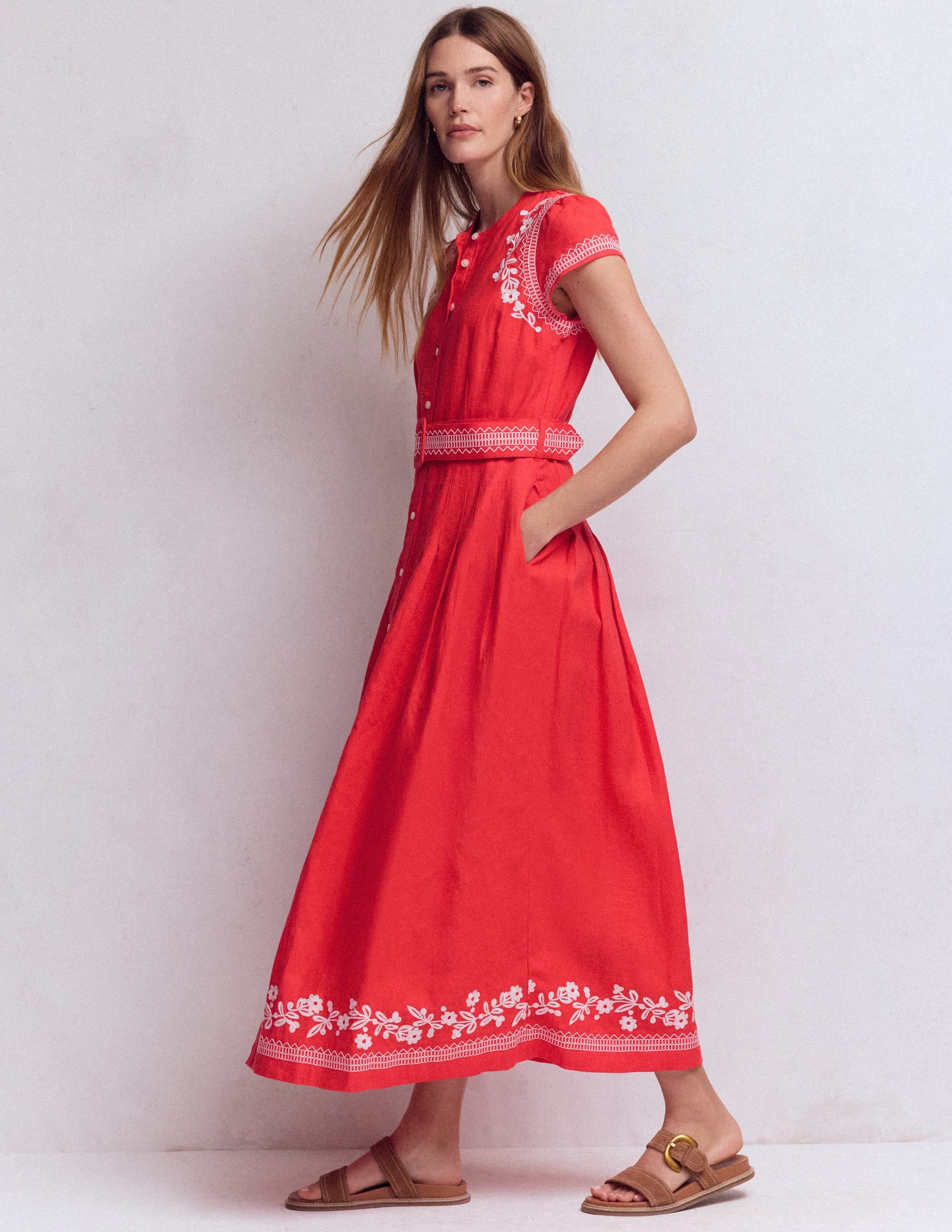 Boden Women's Arabella Linen Blend Dress in Red | Size 12 | Boden (US)