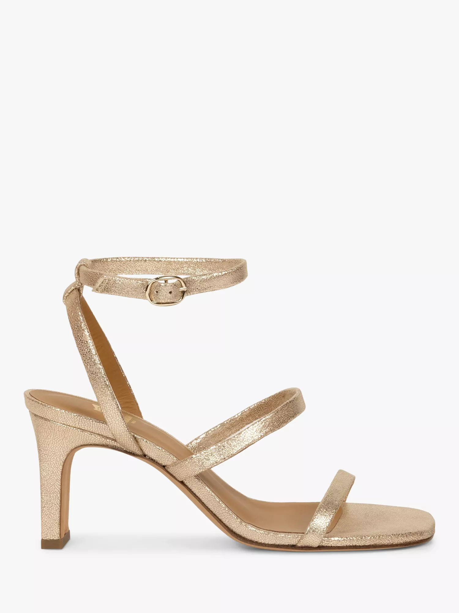 Bobbies Casey Lamé Leather Stiletto Heel Stappy Sandals, Iridescent Champagne | John Lewis (UK)