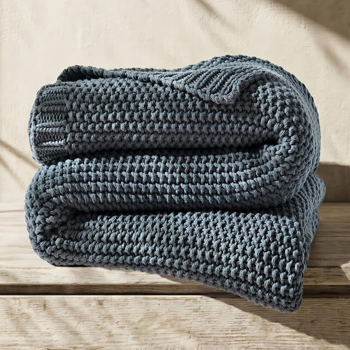 Organic Cotton Chunky Knit Throw Blanket, 60 x 80 Dusk Blue | Amazon (US)