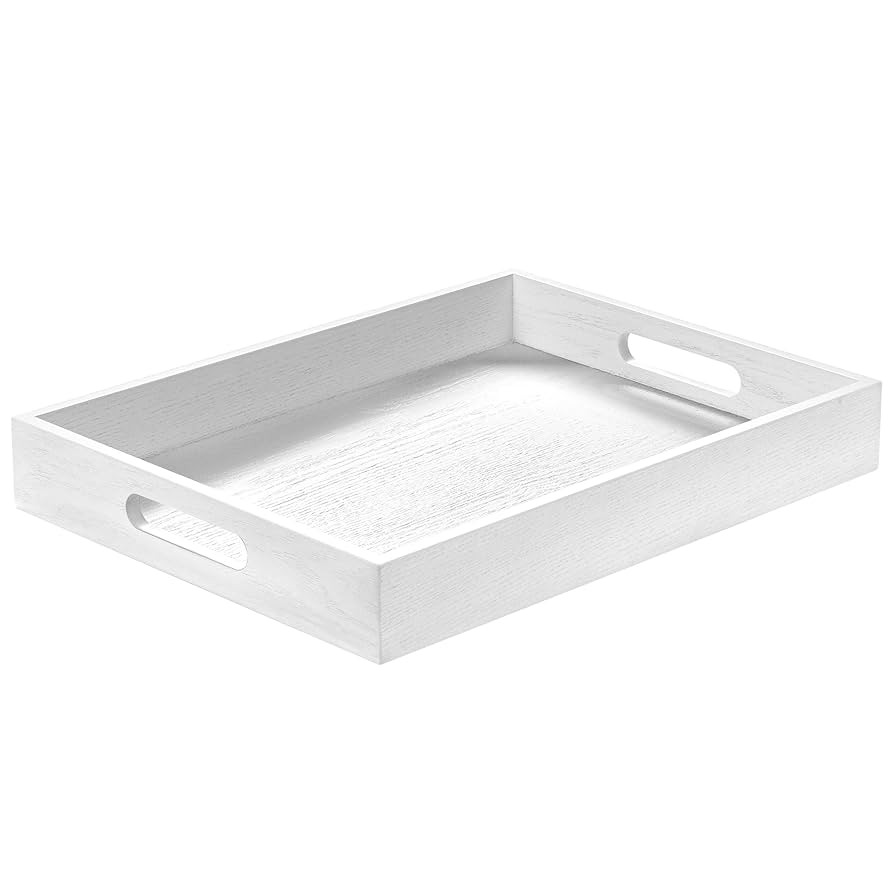 Wood Serving Tray with Handles, Home Decorative Wooden Rectangle Ottoman Decor Platter Vanity Tra... | Amazon (US)