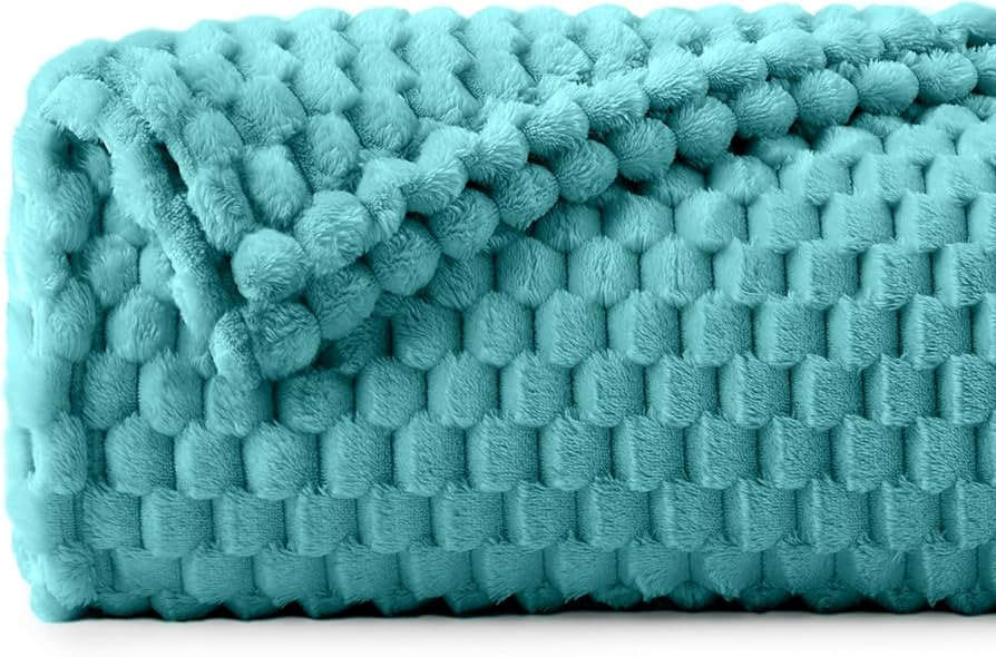 BEDELITE Fleece Throw Blanket for Couch & Bed - 3D Jacquard Decorative Teal Blanket, Super Soft a... | Amazon (US)