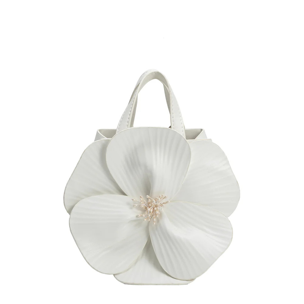 Ivory Monroe Vegan Leather Flower Top Handle Crossbody Bag | Melie Bianco | Melie Bianco