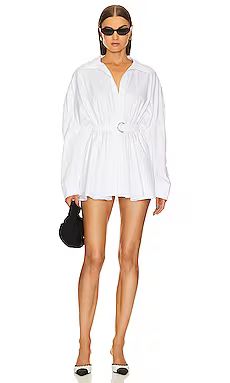 Norma Kamali Super Oversized Boyfriend Shirt Flared Mini Dress in White from Revolve.com | Revolve Clothing (Global)