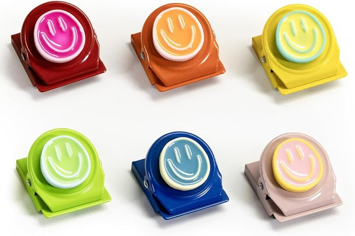 Happy Face Magnetic Clips, 6 Pack Fridge Magnets, Heavy Duty Magnet Clips | Amazon (US)