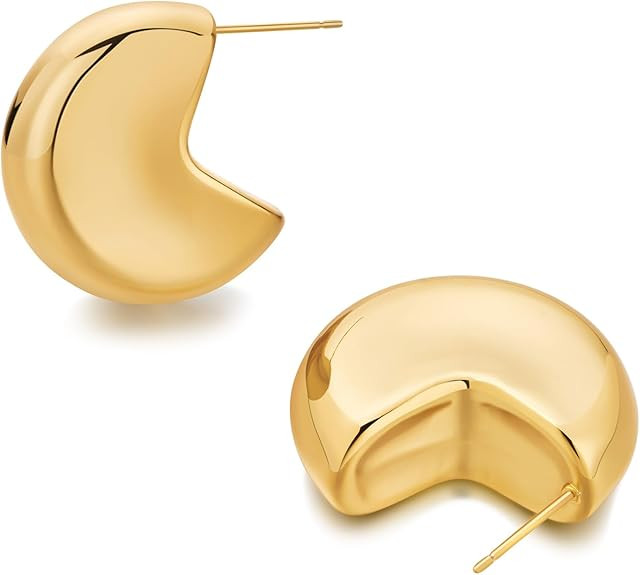 FAMARINE Small Chunky Thick Hoop Earrings for Women Girls Gold Hoops Huggie Earrings for Men Gift... | Amazon (US)