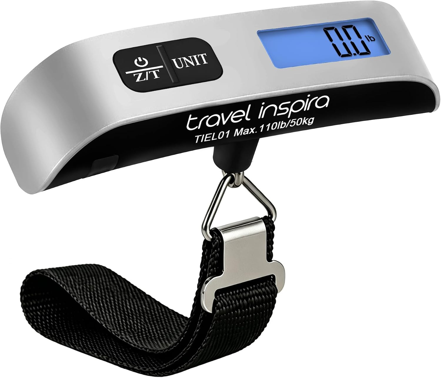 travel inspira Luggage Scale, Portable Digital Hanging Baggage Scale for Travel, Suitcase Weight Scale with Rubber Paint, 110 Pounds, Battery Included - Silver | Amazon (US)