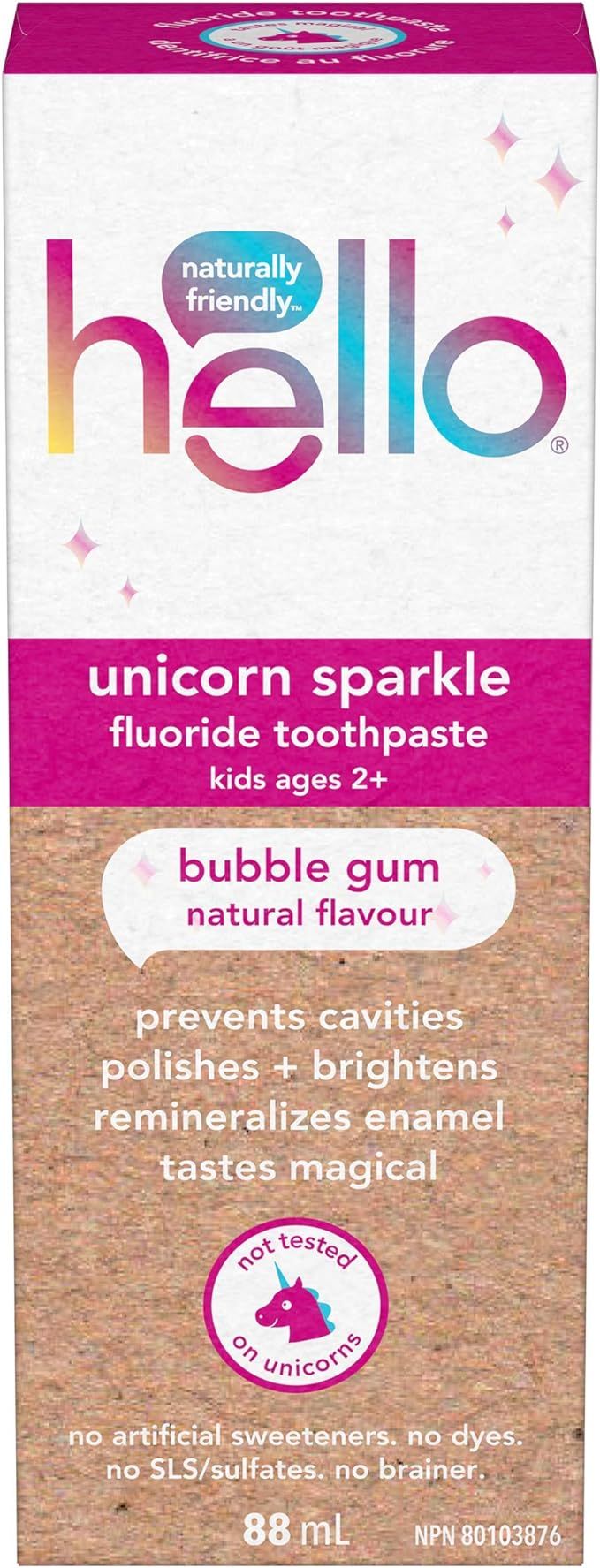 hello Kids Fluoride Toothpaste, Vegan and Sls Free, Unicorn Sparkle, Natural Bubble Gum, 88 mL | Amazon (CA)