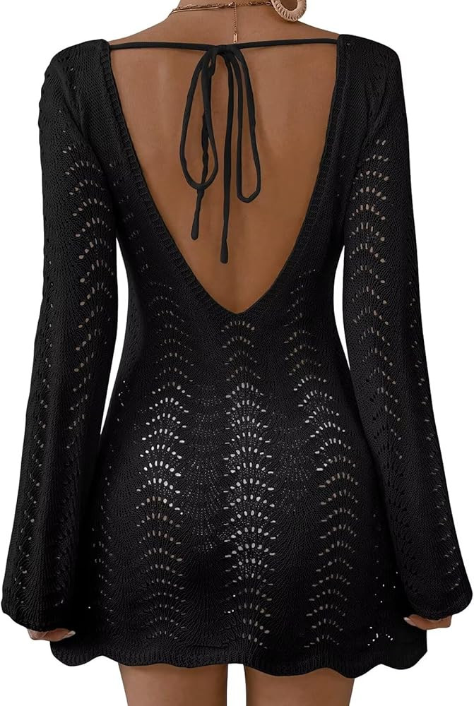 Falechay Womens Swimsuit Cover Up Long Sleeve Crochet Bathing Suit Mesh Backless Cover Ups Summer... | Amazon (US)