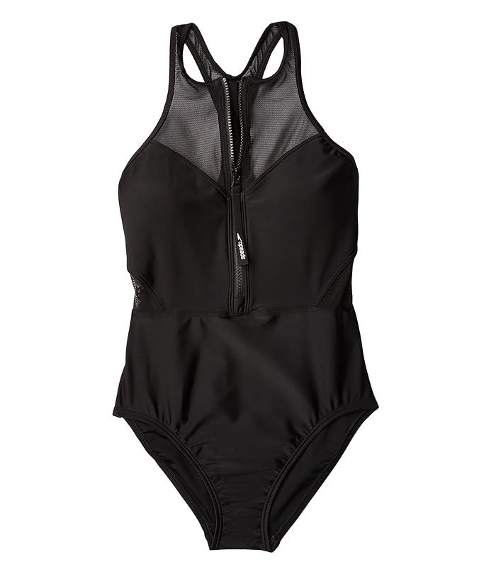 Speedo Zip Front One-Piece (Speedo Black) Women's Swimsuits One Piece | Zappos