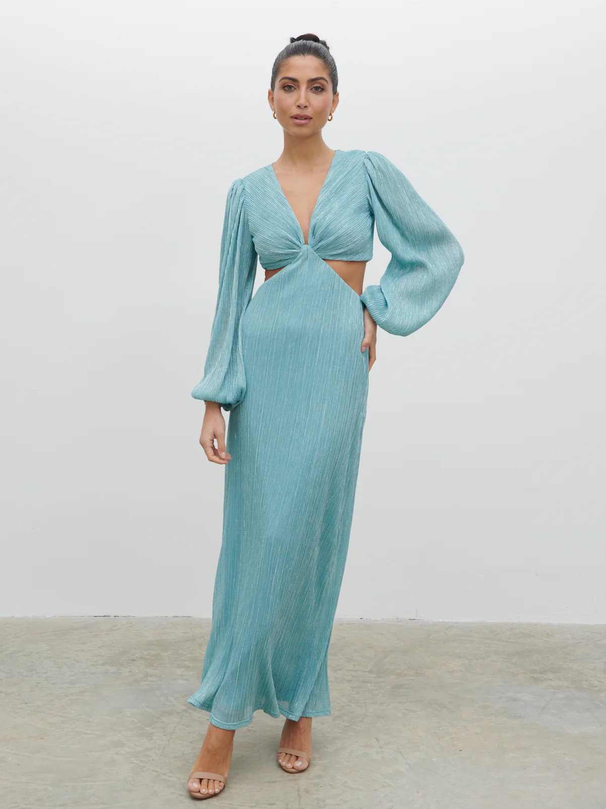 Zaya Plisse Metallic Maxi Dress - Blue | Pretty Lavish (UK)