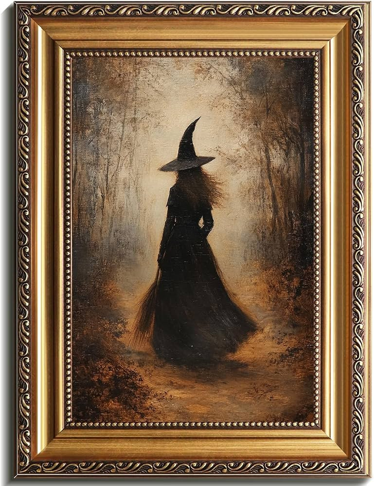 uniro Vintage Gold Framed Wall Art, Vintage Dark Forest Witch Halloween Painting, Spooky Hallowee... | Amazon (US)