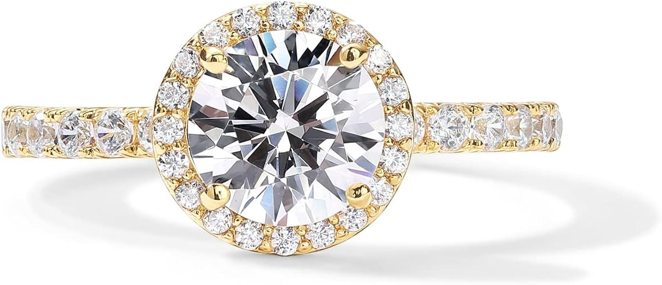 PAVOI 14K Gold Plated Halo Ring | Heart Ring for Women | Square Round Promise Rings for Her | Amazon (US)