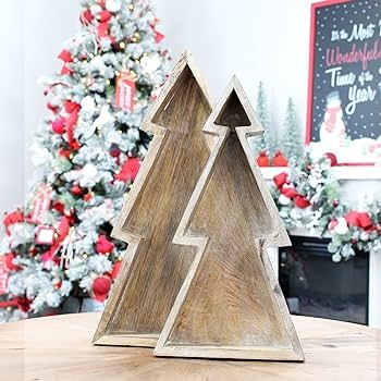 AuldHome Wooden Christmas Tree Trays (Nested Set of 2, Natural), Distressed Rustic Farmhouse Styl... | Amazon (US)