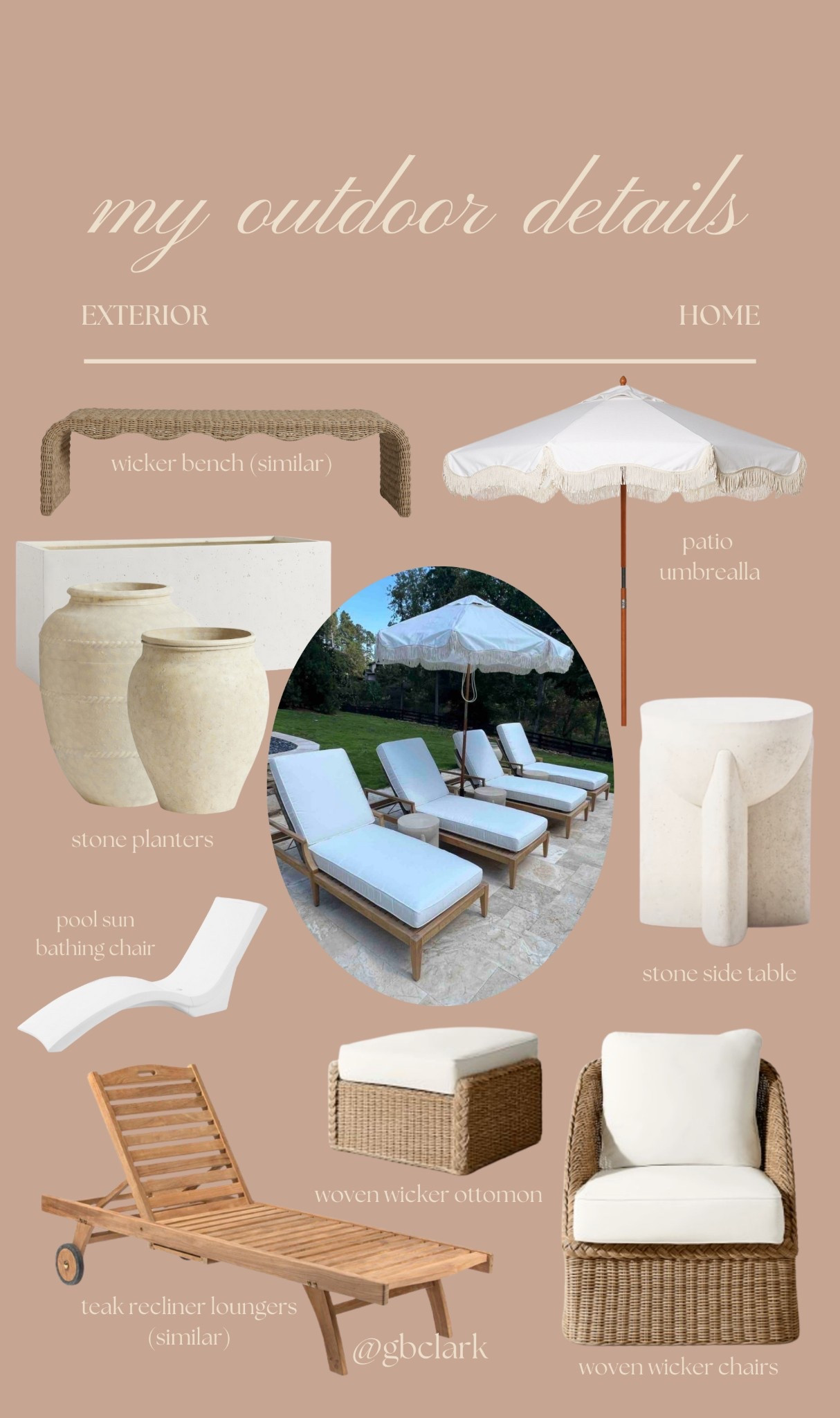 All of the details in my backyard and pool area!! Most are linked exactly, some items are sold out so linked super similar! 

#outdoorfurniture #exterior #neutralexterior #modernorganic