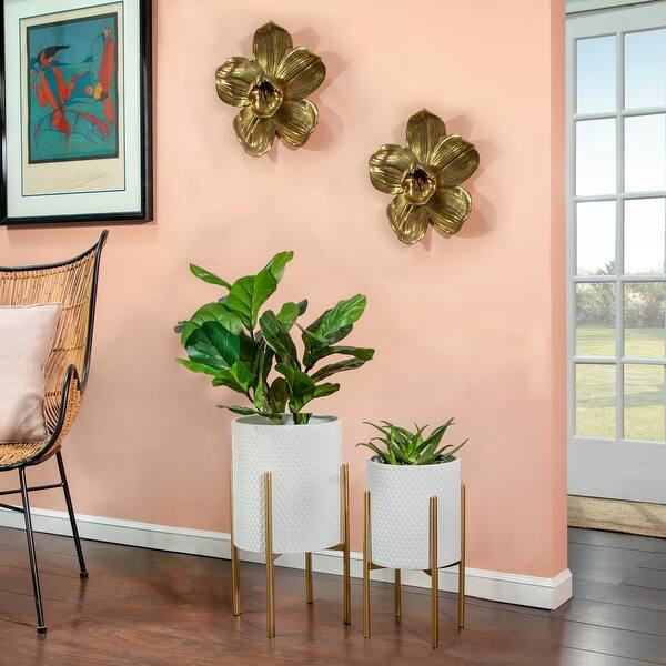 Diamond Design White/Gold Metal Stand Planter (Set Of 2) | Bed Bath & Beyond