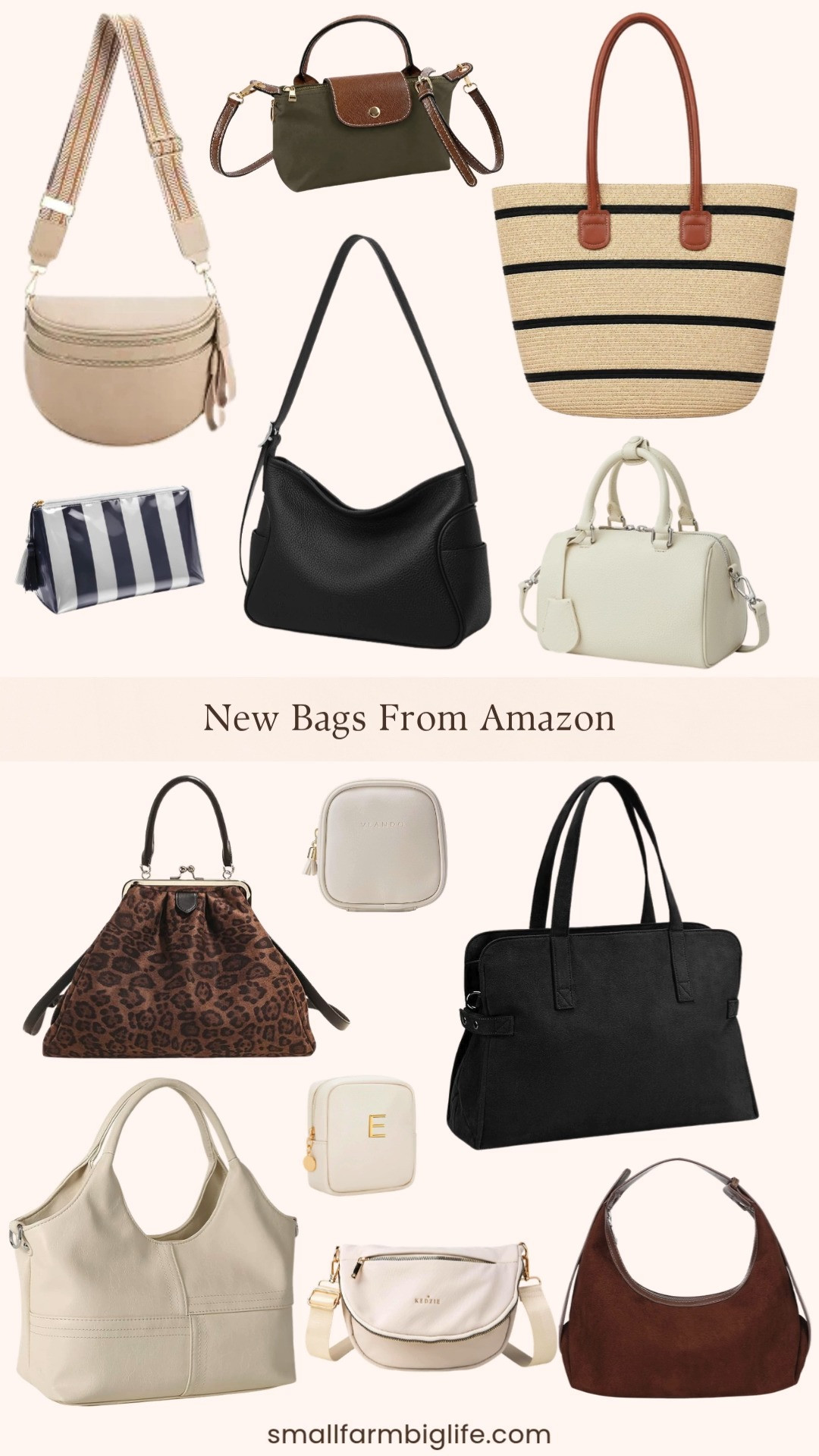 New bags from Amazon are exactly what my closet needed for summer and my LTK has so many great styles linked and ready to shop. From leather crossbody bags and fanny packs to woven raffia totes, suede hobo bags, and pleated kiss lock handbags, there is a piece here for everyday wear, travel, or work.
I am also loving the small leather top handle bucket bag for an elevated everyday look, plus a few makeup bag and travel pouch options that make great gifts or purse organizers. Shop all of my favorite new bags from Amazon linked in this post. 

 #LTKgrwm #LTKootd #LTKOver40