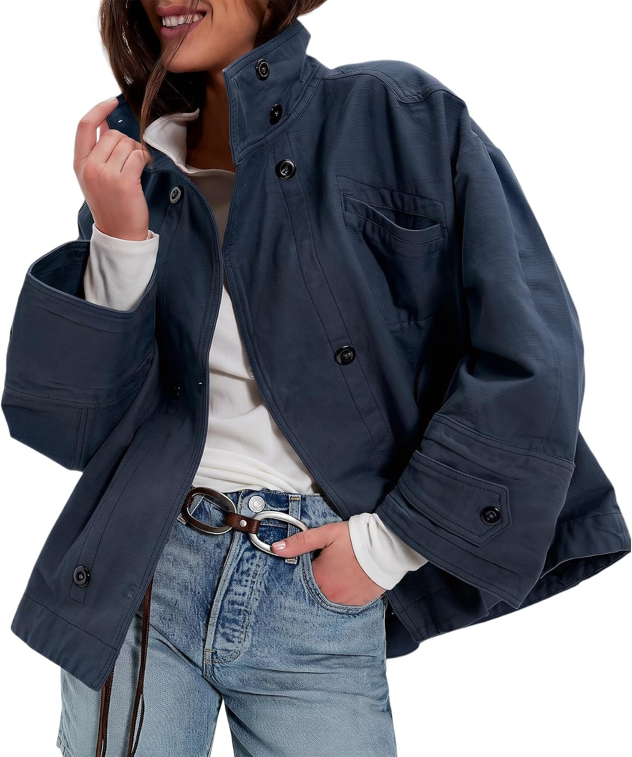 Womens Washed Canvas Bomber Jacket Oversized Barn Jackets | Amazon (US)