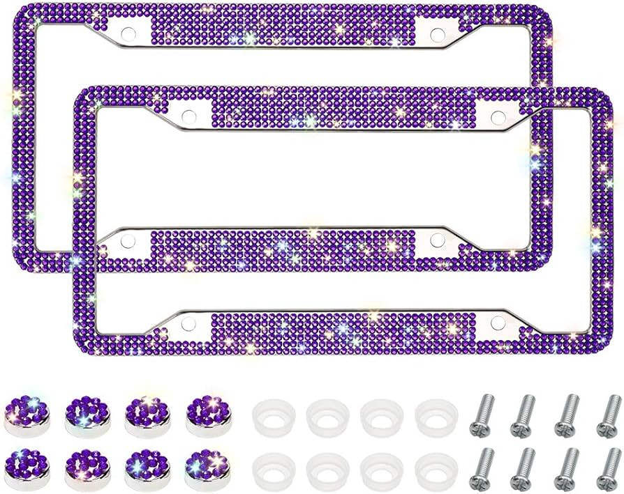 Otostar 2 Pack Bling License Plate Frames, Handcrafted 6 Rows Shiny Rhinestones Stainless Steel 4... | Amazon (US)
